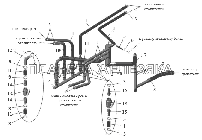 Установка системы отопления в моторном отсеке 152-8100007-22 МАЗ-152 (2011)